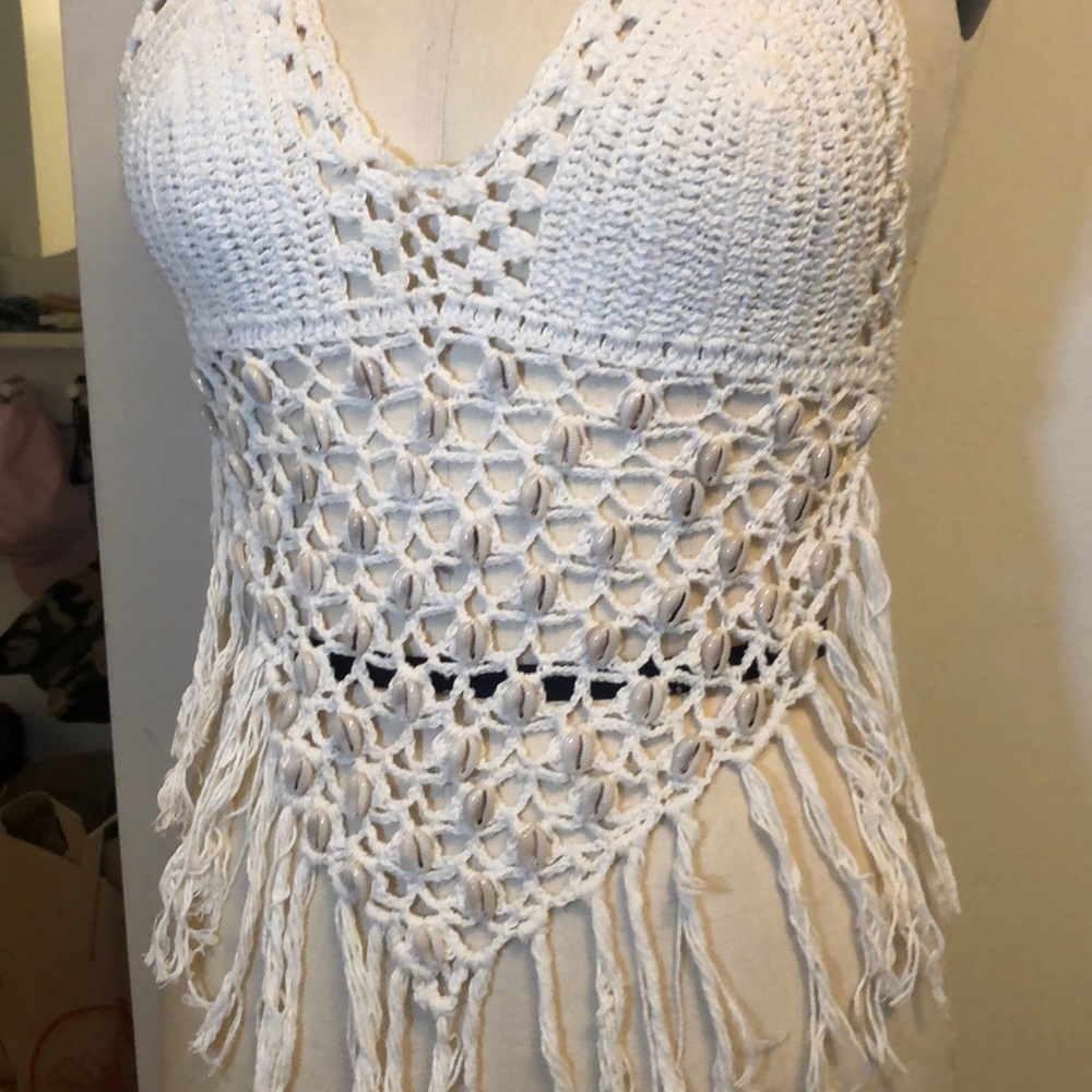Boho Macrame Top with Shells and Fringe